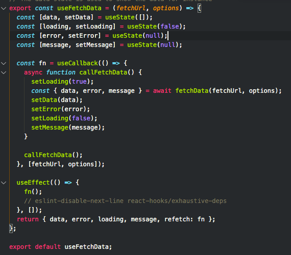A quick React.js hook for data fetching and refetching.